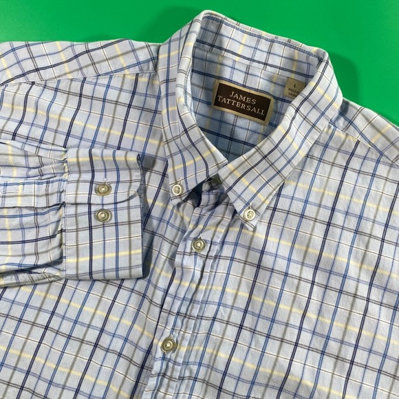 James Tattersall Mens Long Sleeve Button Down Plaid Shirt Size L - Picture 1 of 6